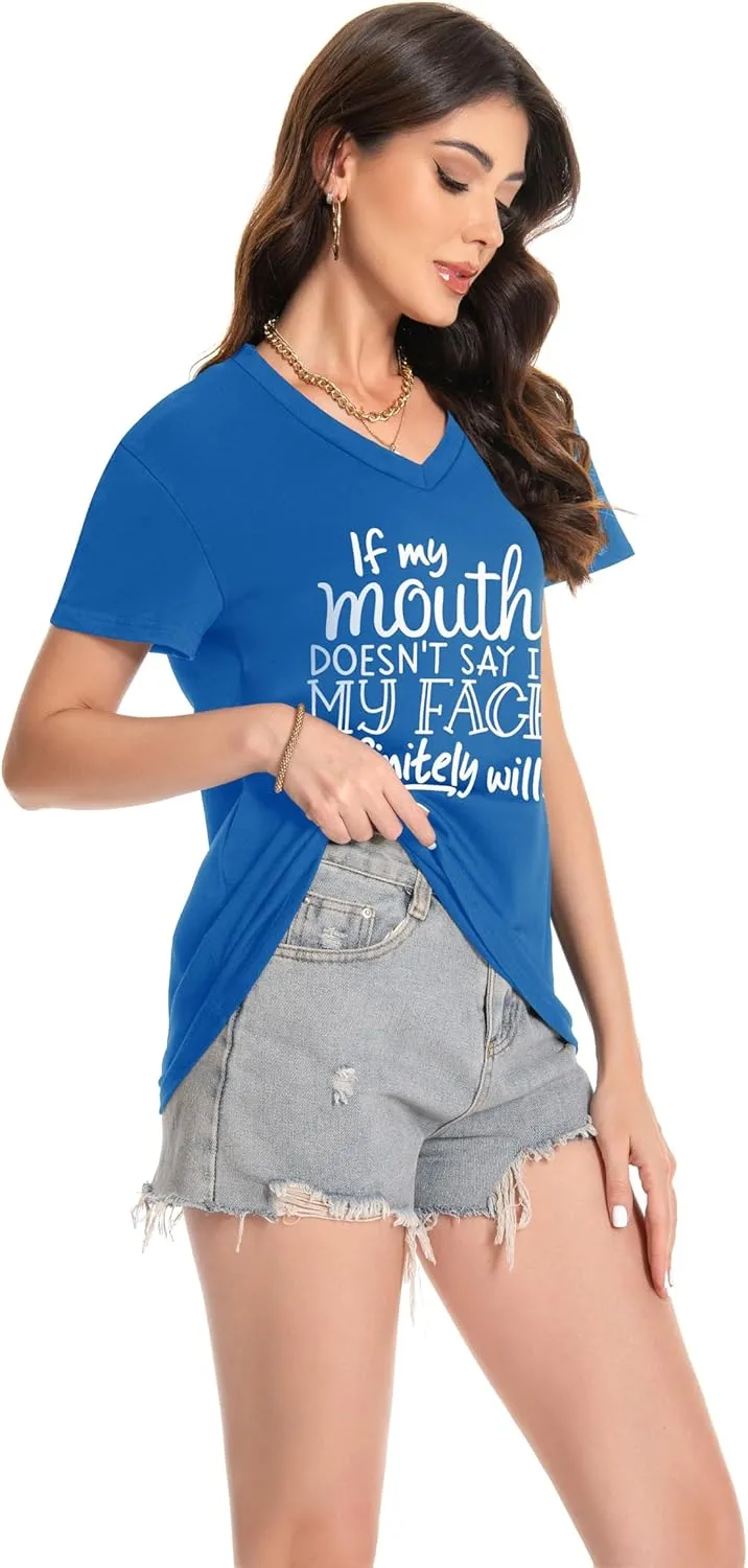 T Shirts for Women V Neck Short Sleeve Summer Casual Basic Tunic Tee Shirt