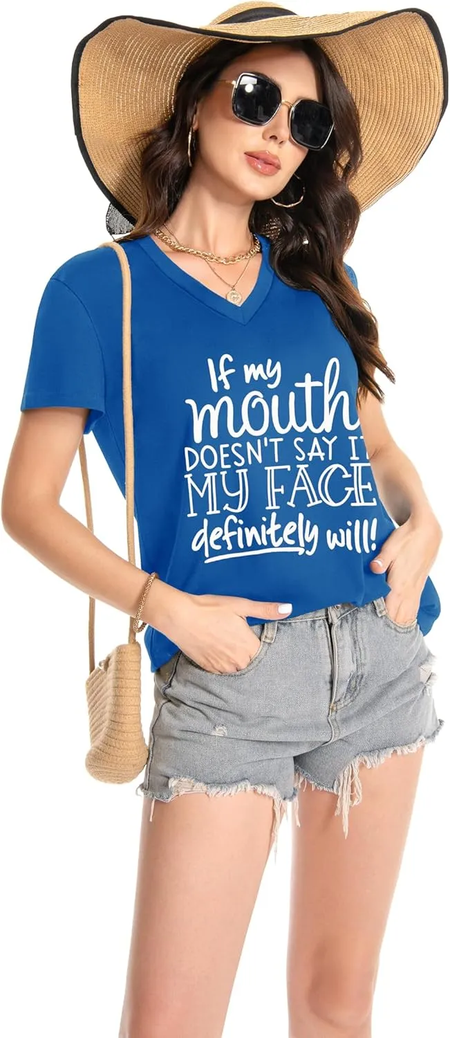 T Shirts for Women V Neck Short Sleeve Summer Casual Basic Tunic Tee Shirt