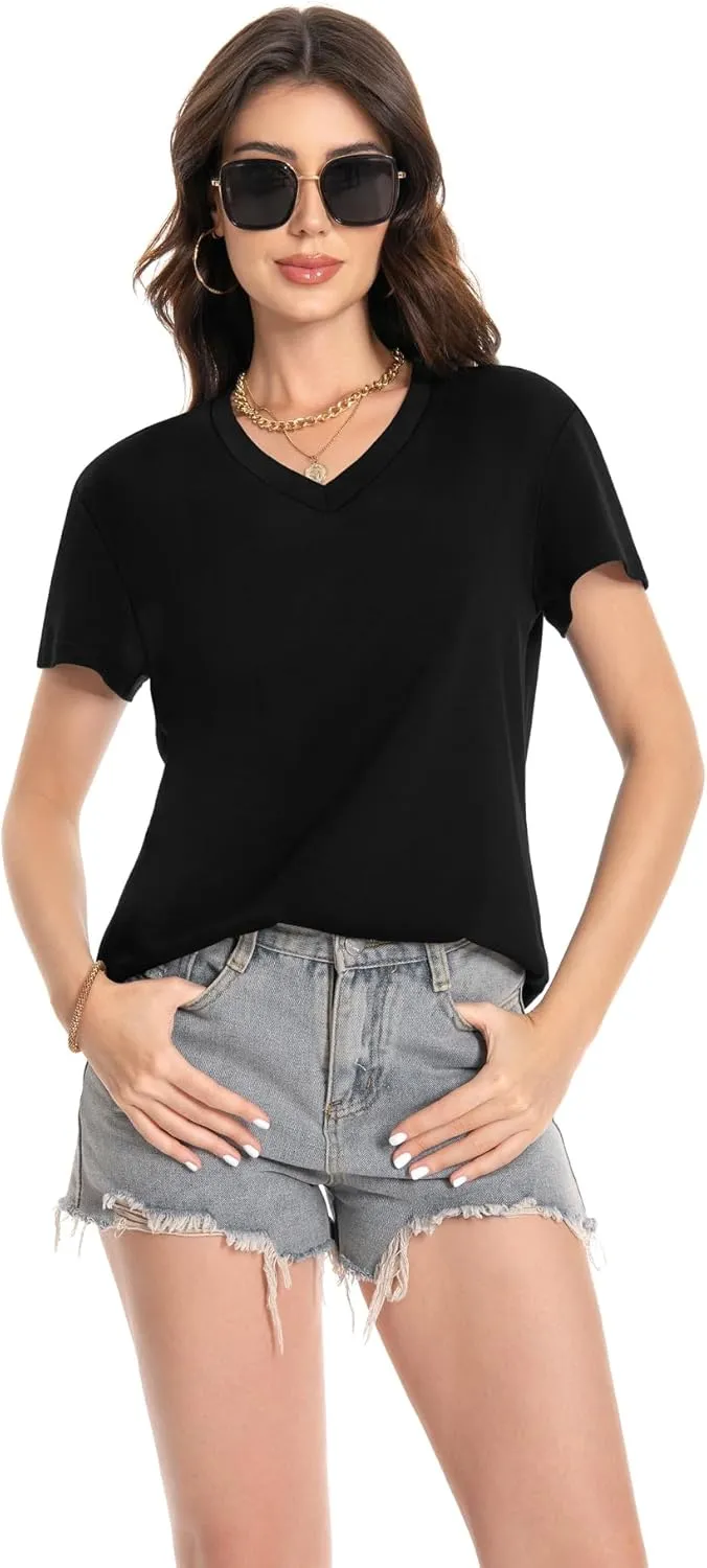 T Shirts for Women V Neck Short Sleeve Summer Casual Basic Tunic Tee Shirt