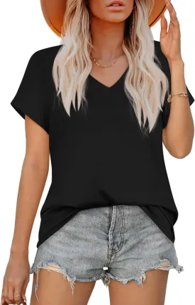 T Shirts for Women V Neck Short Sleeve Summer Casual Basic Tunic Tee Shirt