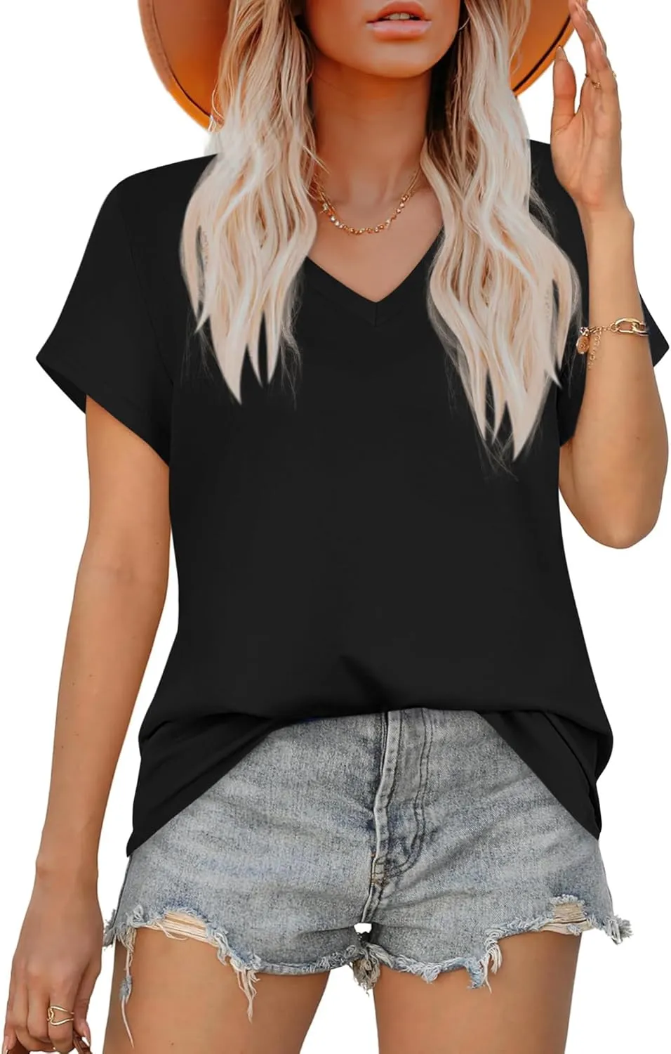 T Shirts for Women V Neck Short Sleeve Summer Casual Basic Tunic Tee Shirt