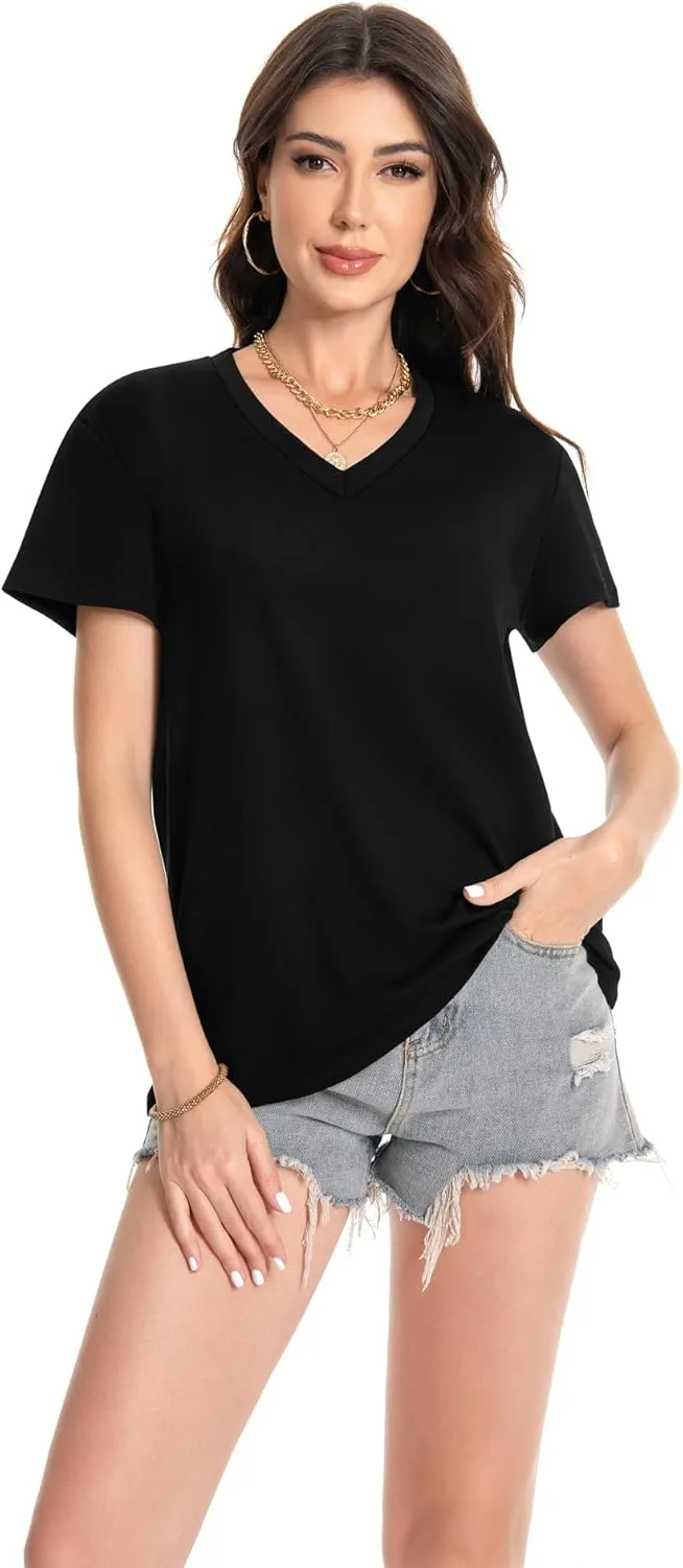 T Shirts for Women V Neck Short Sleeve Summer Casual Basic Tunic Tee Shirt