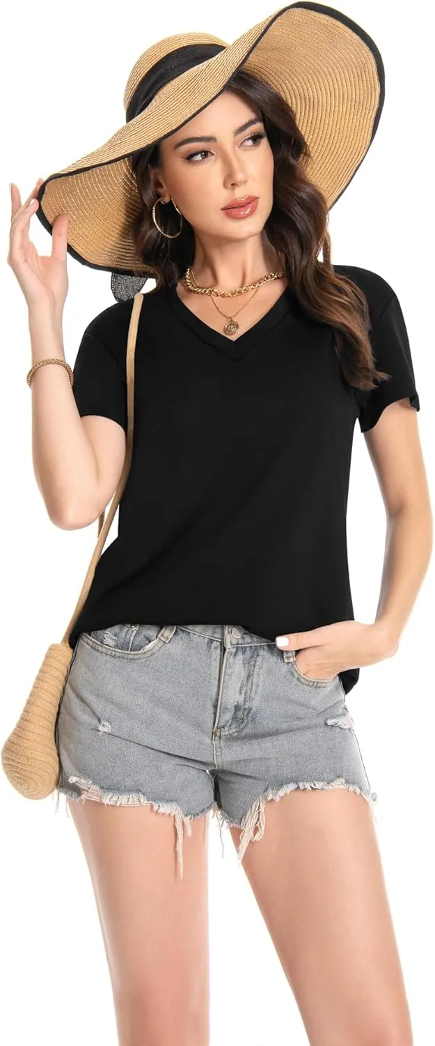 T Shirts for Women V Neck Short Sleeve Summer Casual Basic Tunic Tee Shirt