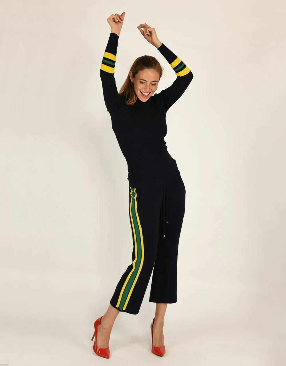 Wide Stripe Flared Pants in Sunflower