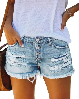 Womens Ripped Mid Rise Denim Shorts Stretchy Casual Raw Hem Summer hot Jean Shorts