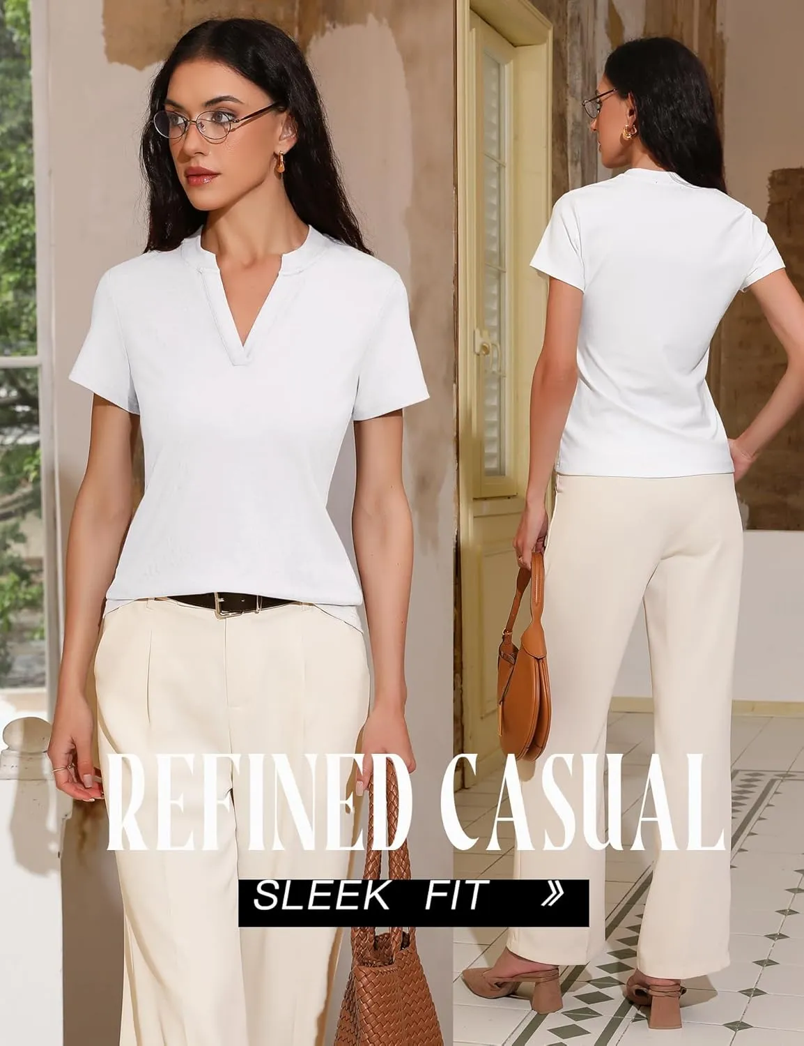 Women's V Neck T-Shirts 2025 Trendy Summer Short Sleeve Casual Tees Slim Fit Basic Tops for Work