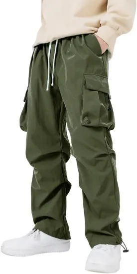 WZIKAI Men's Parachute Cargo Pants Trendy Casual Parachute Pant Baggy Drawstring Hip Hop Harem Pants with Pockets