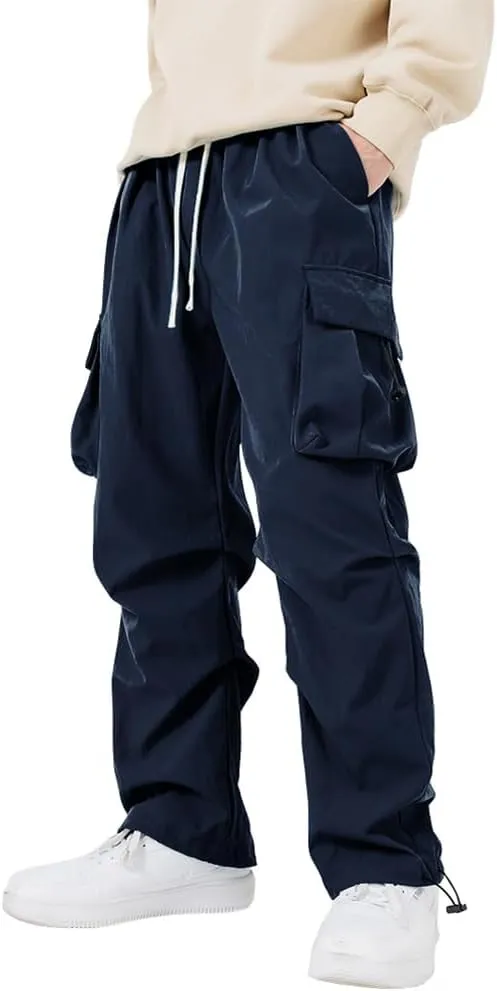 WZIKAI Men's Parachute Cargo Pants Trendy Casual Parachute Pant Baggy Drawstring Hip Hop Harem Pants with Pockets